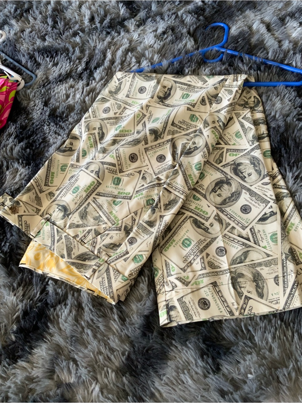 Money Print Men’s Casual Shorts - Beige/Green “Hunnids”